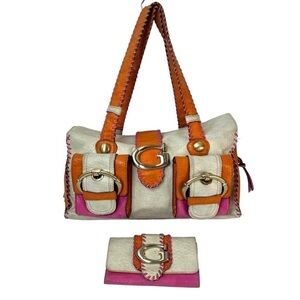 Guess Purse & Wallet Leather Pink Orange Rare Y2K Satchel Doctor Bag Vintage